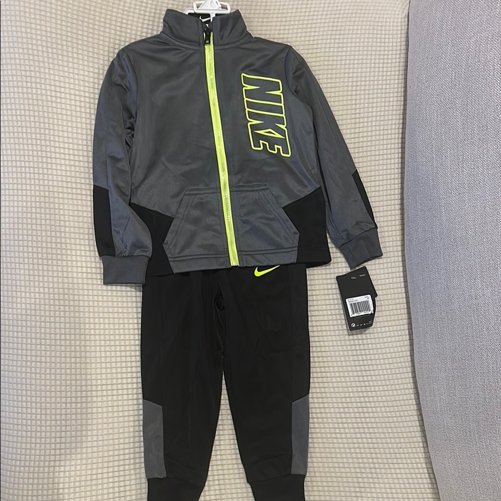 Nike Gray and Black Tracksuit with Neon Accents